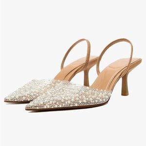 Elegant Pearl-Embellished Slingback Heels